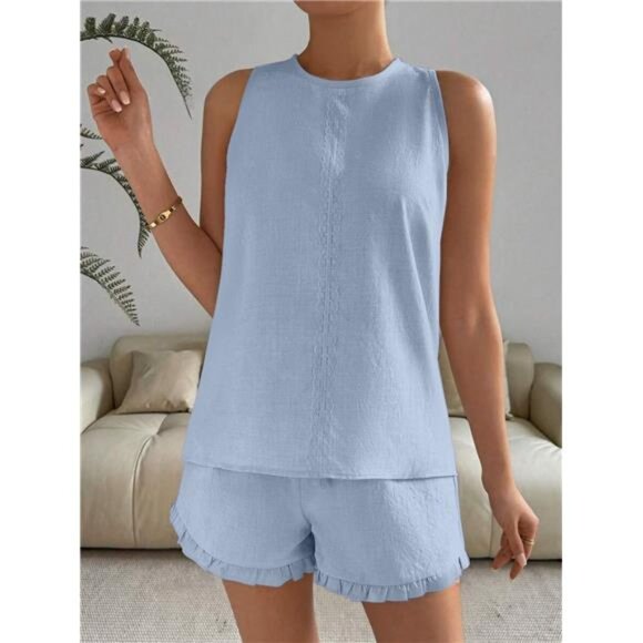 Lace Detail Round Neck Tank and Shorts Set - Picture 10 of 16